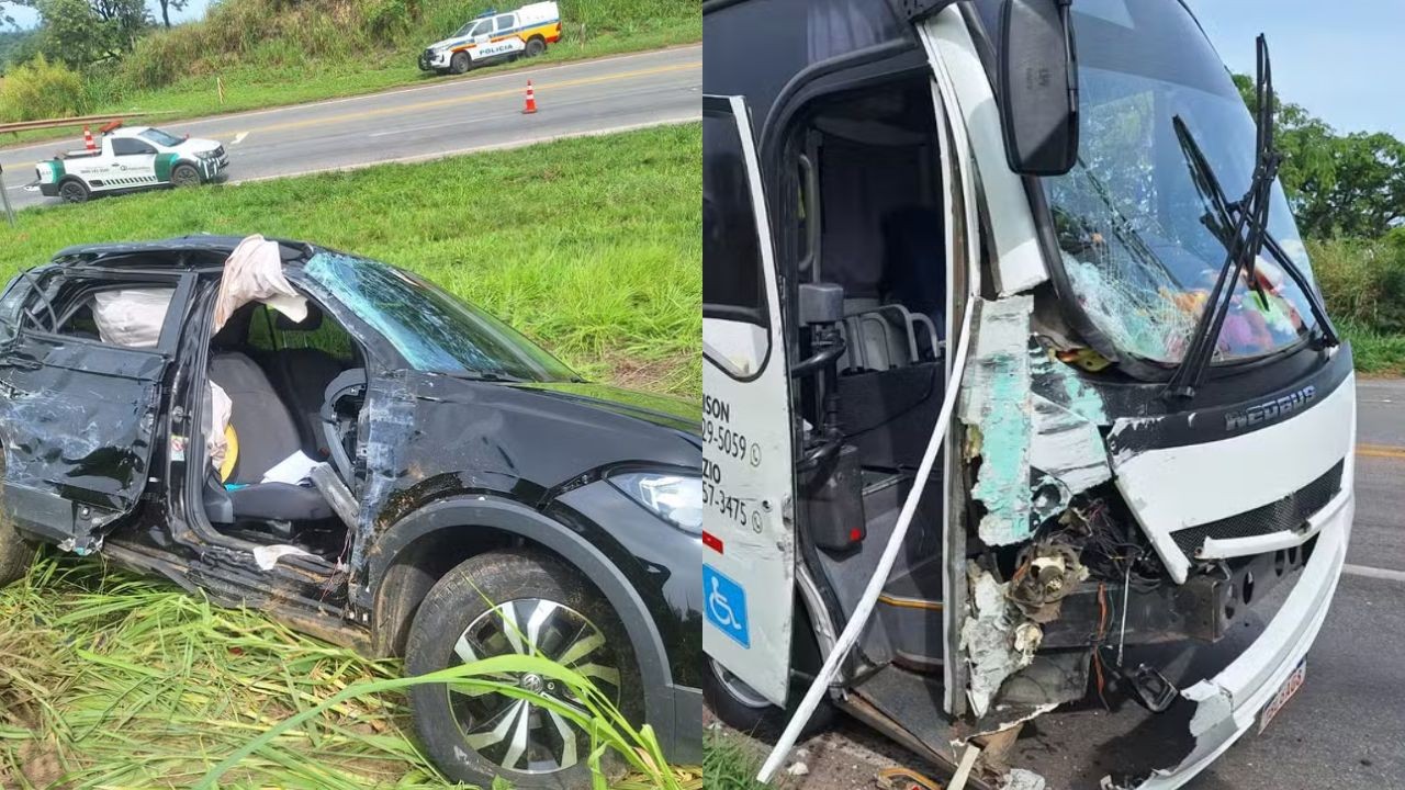Carro invade contramão e motorista morre após batida com ônibus em curva da MG-050
