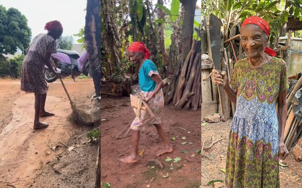 Vovó Joaninha se mantém ativa cuidando da casa e dos animais — Foto: Reprodução/Instagram de Vovó Joaninha