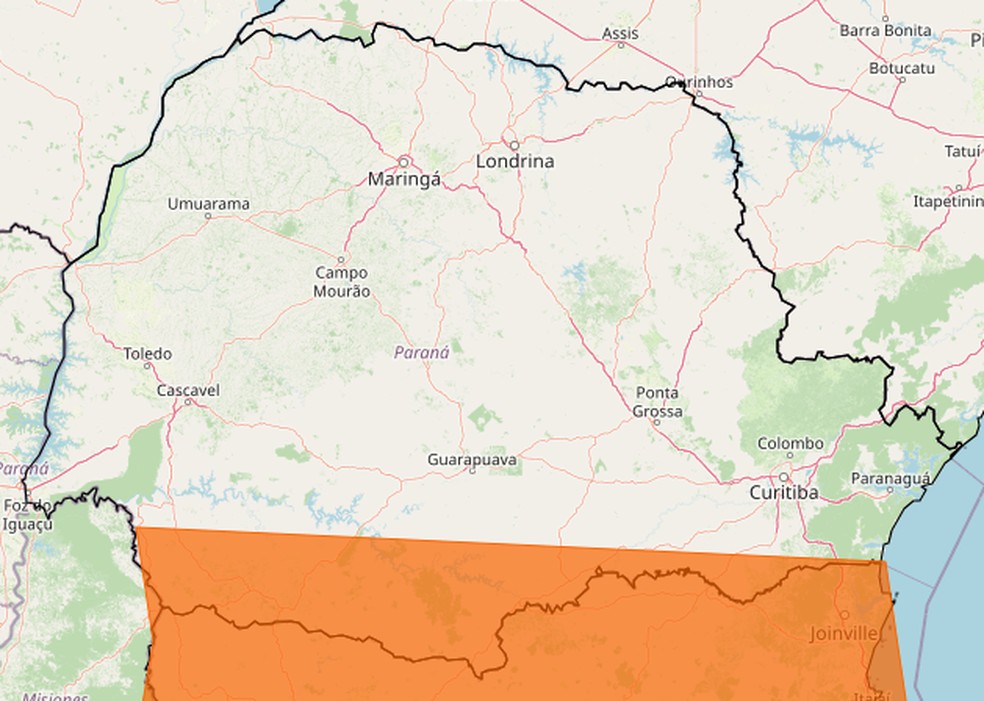 Alerta laranja de tempestade do Inmet — Foto: Reprodução/Inmet