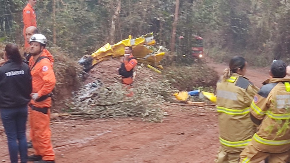 Bombeiros no local da queda do monomotor em Ouro Preto — Foto: Redes sociais