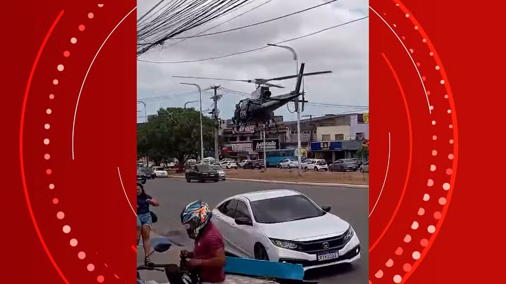 Criminosos assaltam instituição financeira em São Luís; helicóptero do CTA pousou na avenida para tentar localizar assaltantes — Foto: Reprodução/Redes sociais
