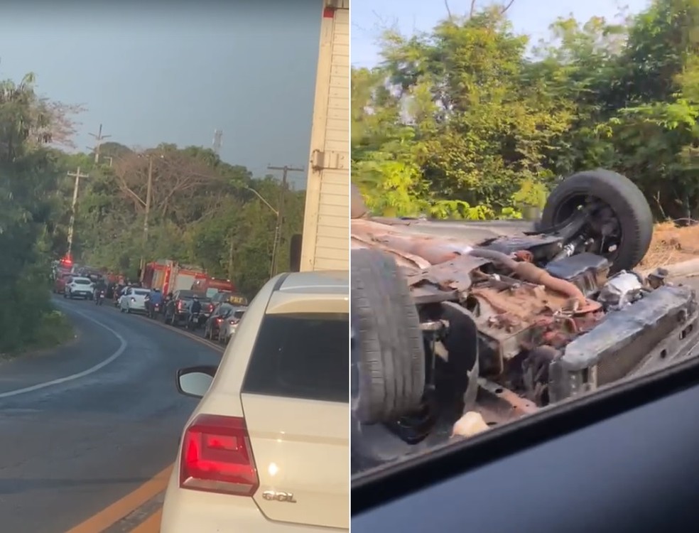 Homem morre após carro colidir com moto, bater em poste e capotar na BR-343, em Teresina — Foto: Reprodução