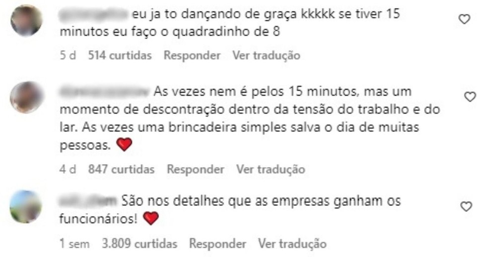 Comentários nas redes sociais elogiaram a brincadeira com funcionários em empresa de Bauru — Foto: Instagram/Reprodução
