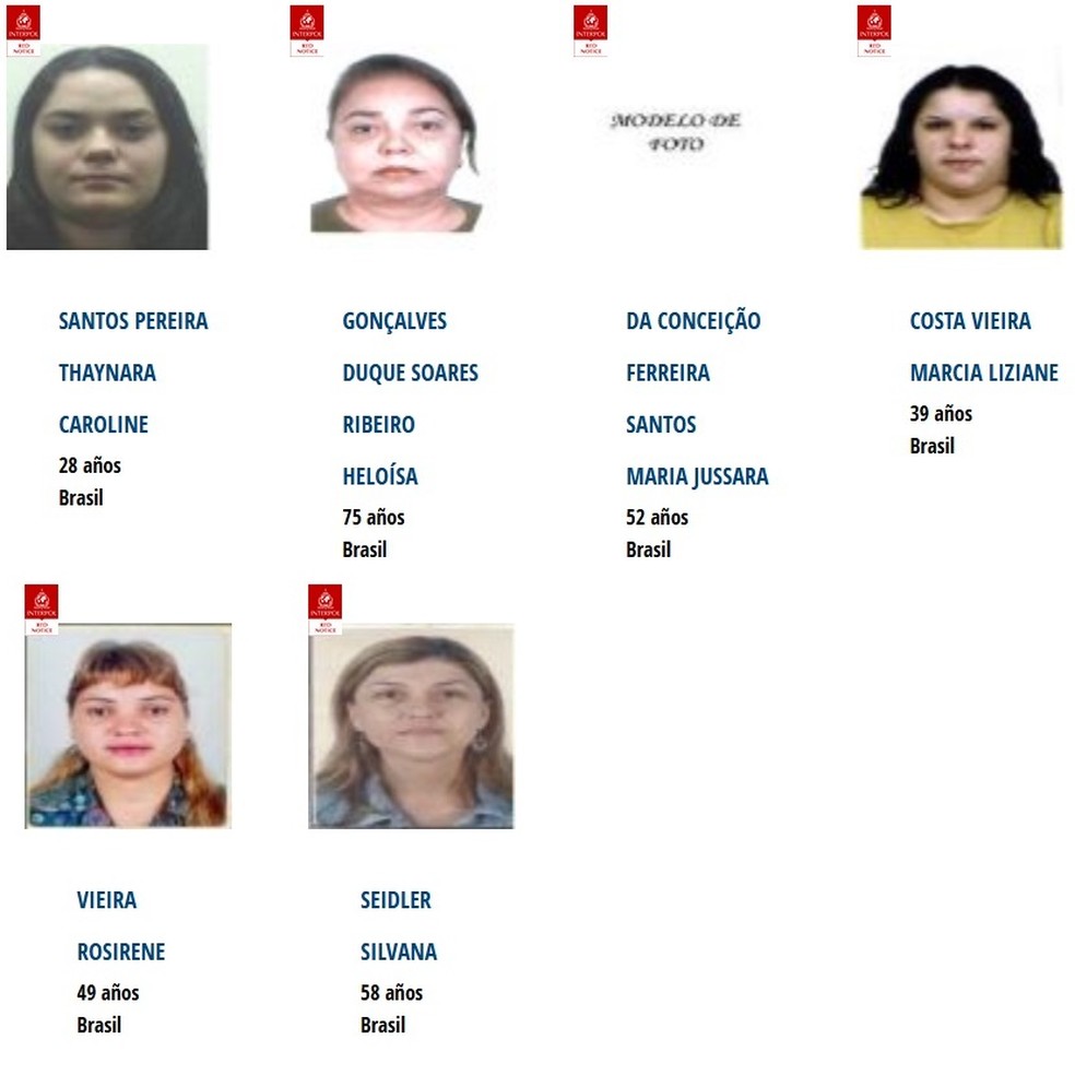 Brasileiras procuradas pela Interpol — Foto: Reprodução/Interpol