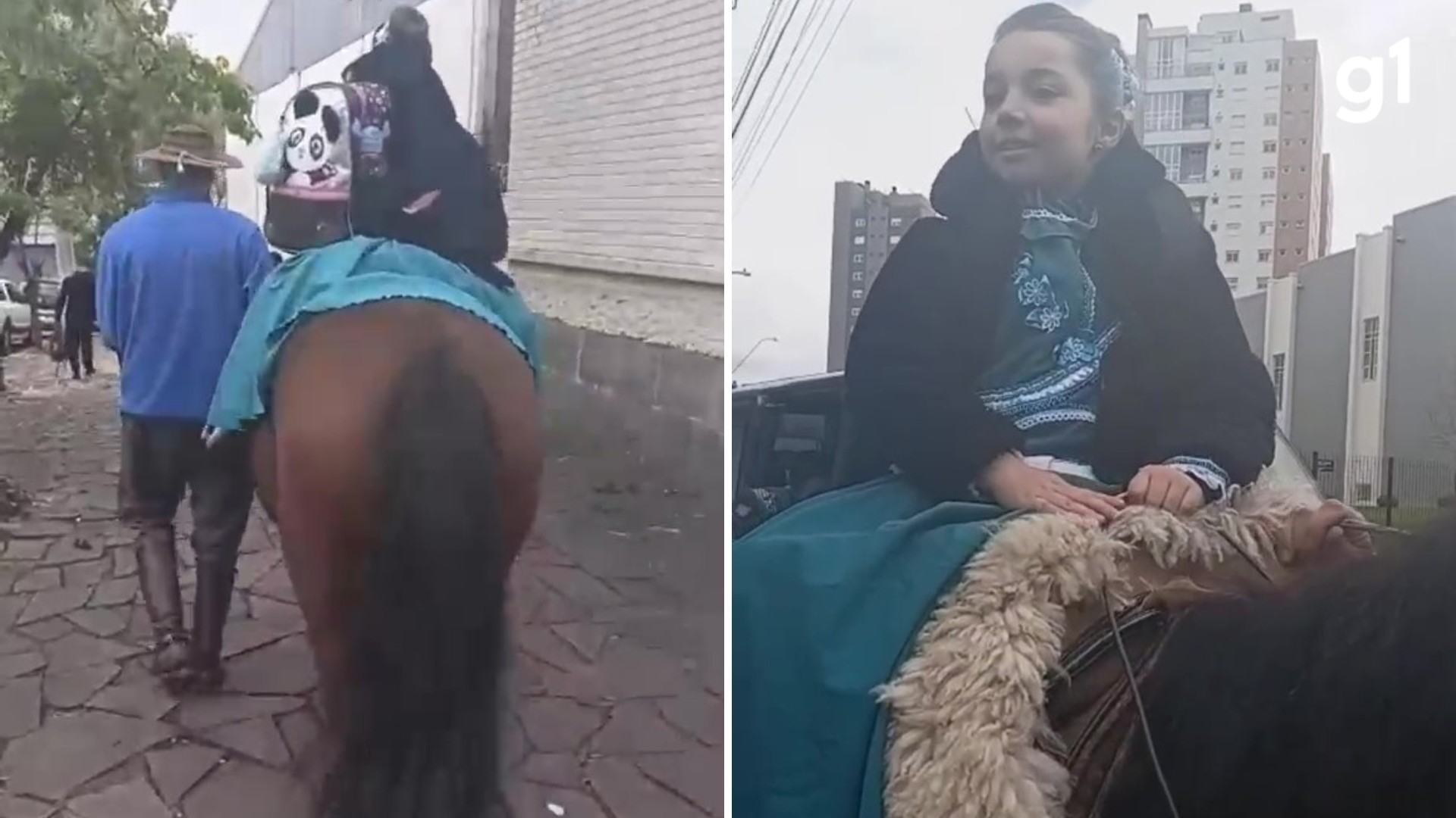 Pai deixa carro na garagem e usa cavalo para buscar filha na escola no RS; VÍDEO