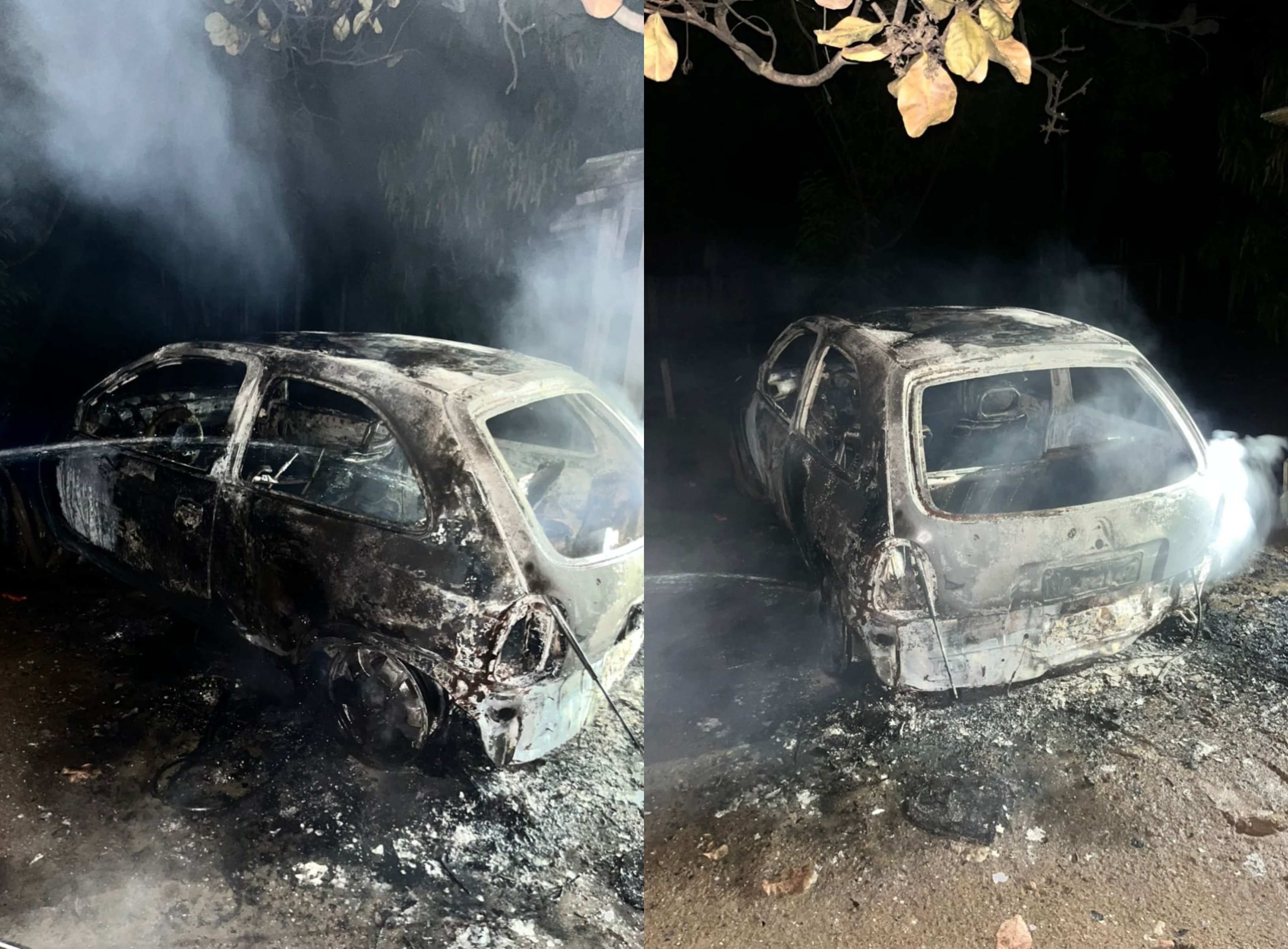 Carro é destruído por incêndio em Mucajaí, no Sul de Roraima