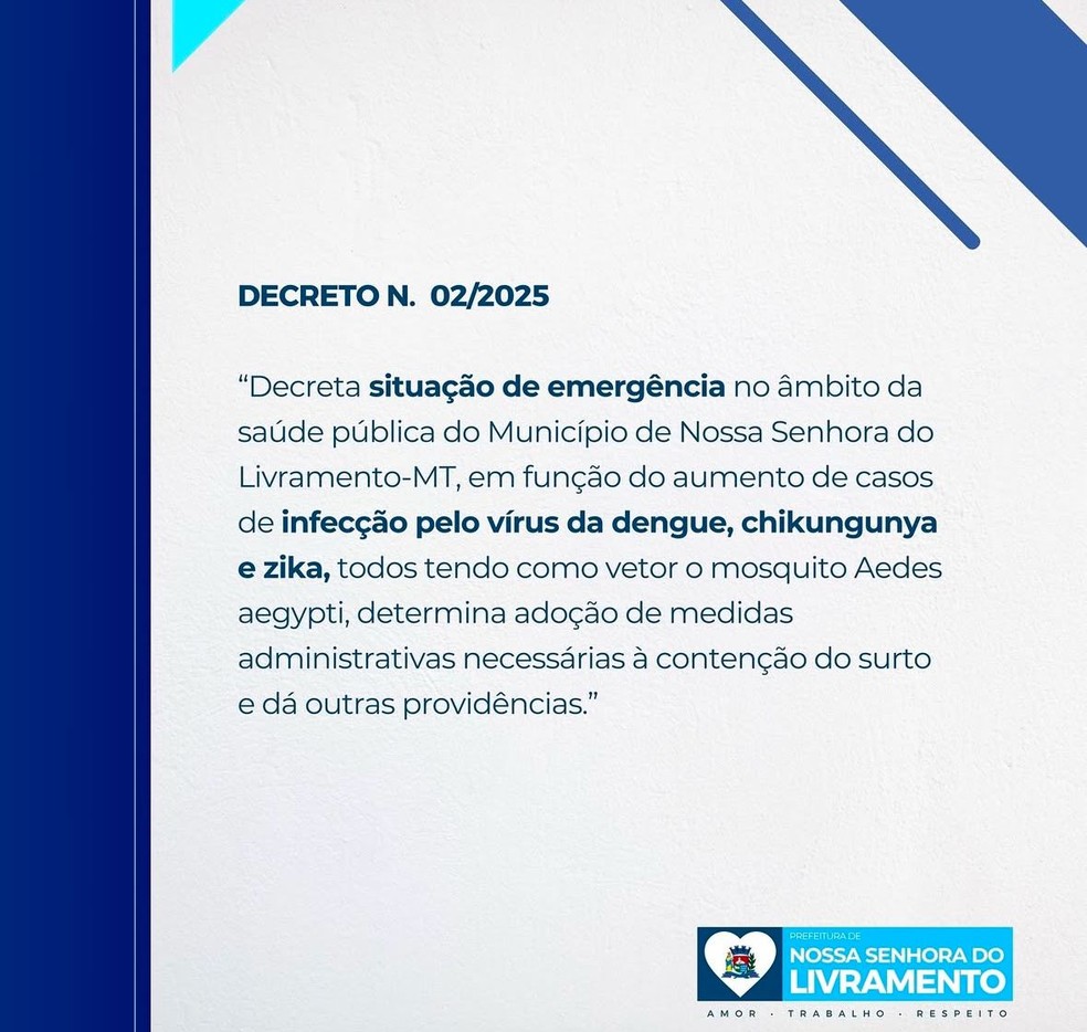 Decreto da Prefeitura de Nossa Senhora de Livramento — Foto: Reprodução