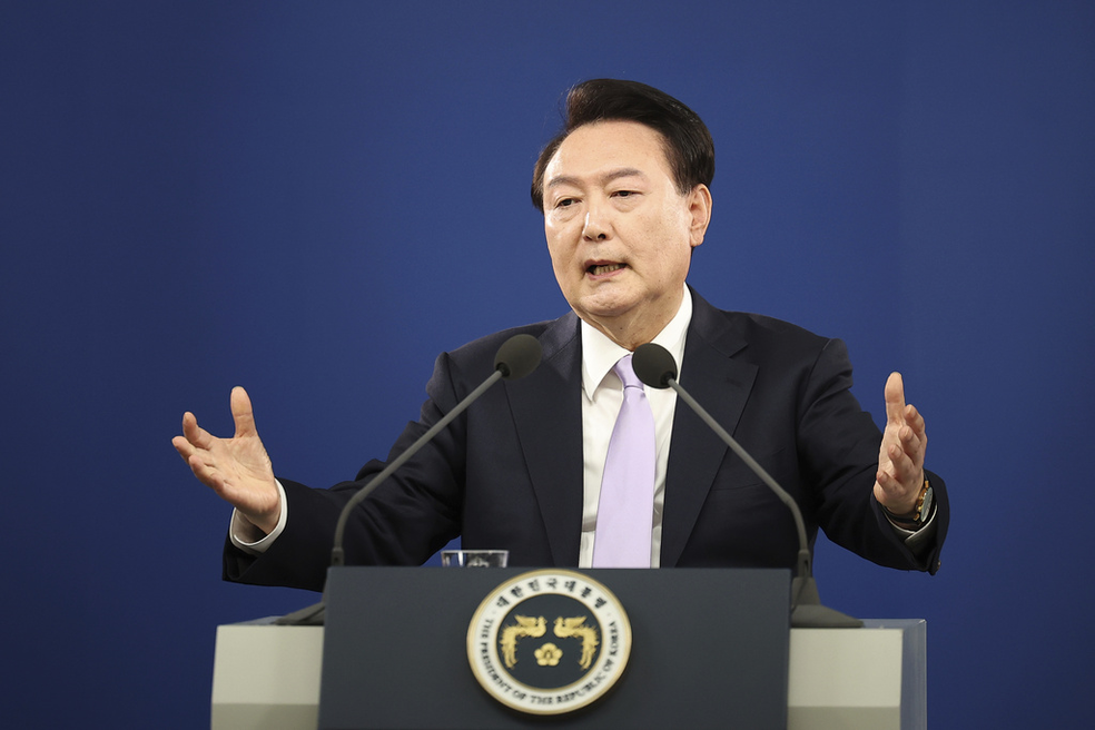 Presidente da Coreia do Sul, Yoon Suk Yeol, durante pronunciamento em novembro de 2024. — Foto: Kim Hong-Ji/ Pool via AP