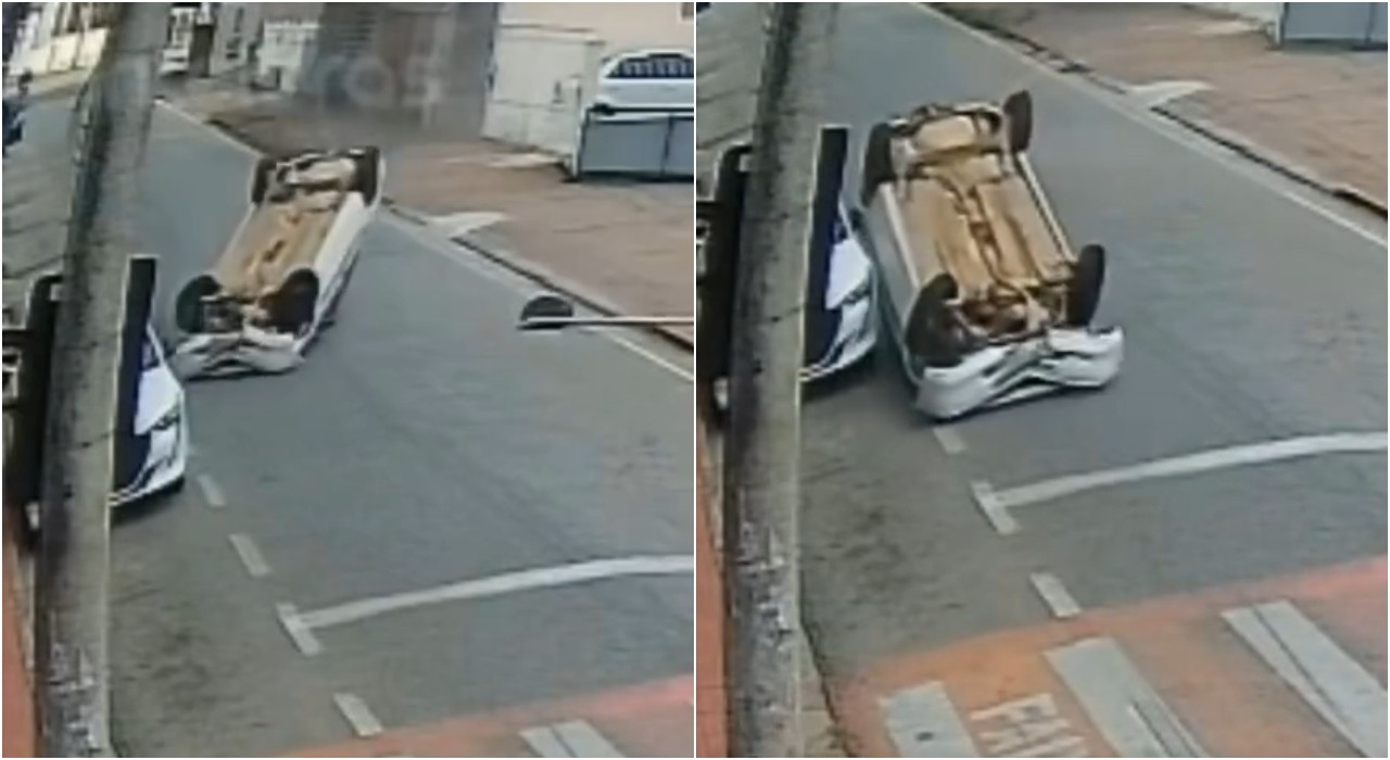 VÍDEO: carro capota e quase atinge pedestre em rua de Sorocaba 