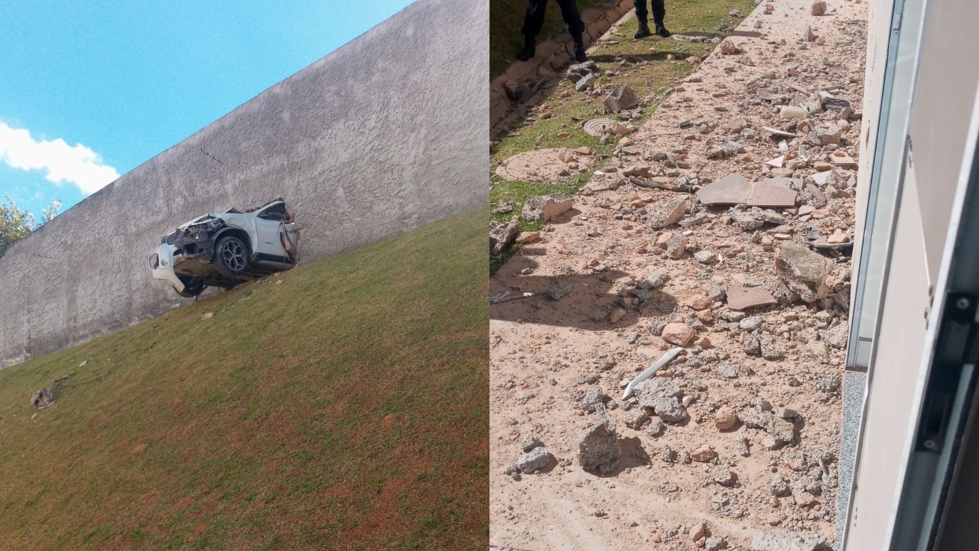 Carro desce rua desgovernado e bate em muro de centro de saúde