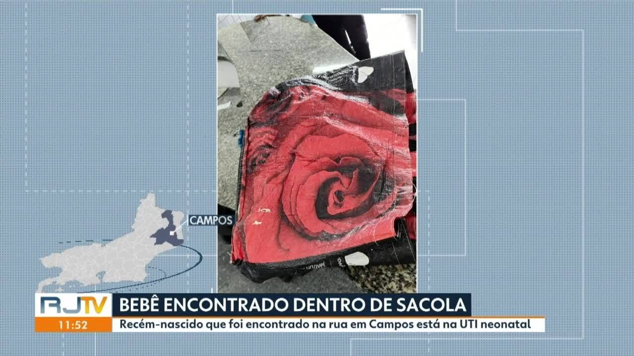 Bebê recém-nascido é abandonado em calçada dentro de sacola de supermercado em Campos
