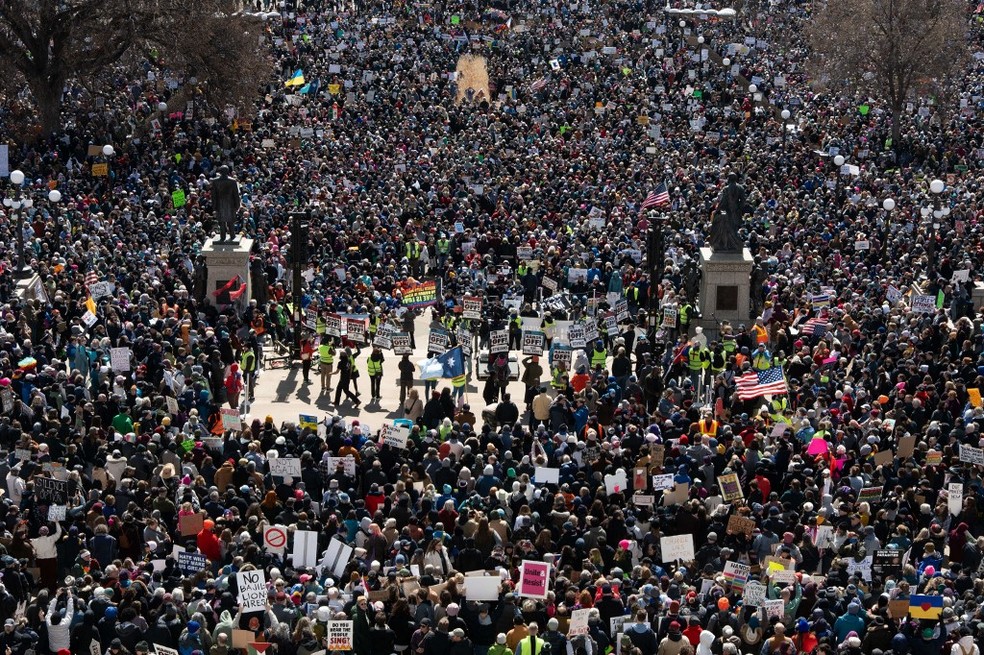 Protesto contra o governo Trump em Minnesota, nos EUA — Foto: Tim Evans/AFP