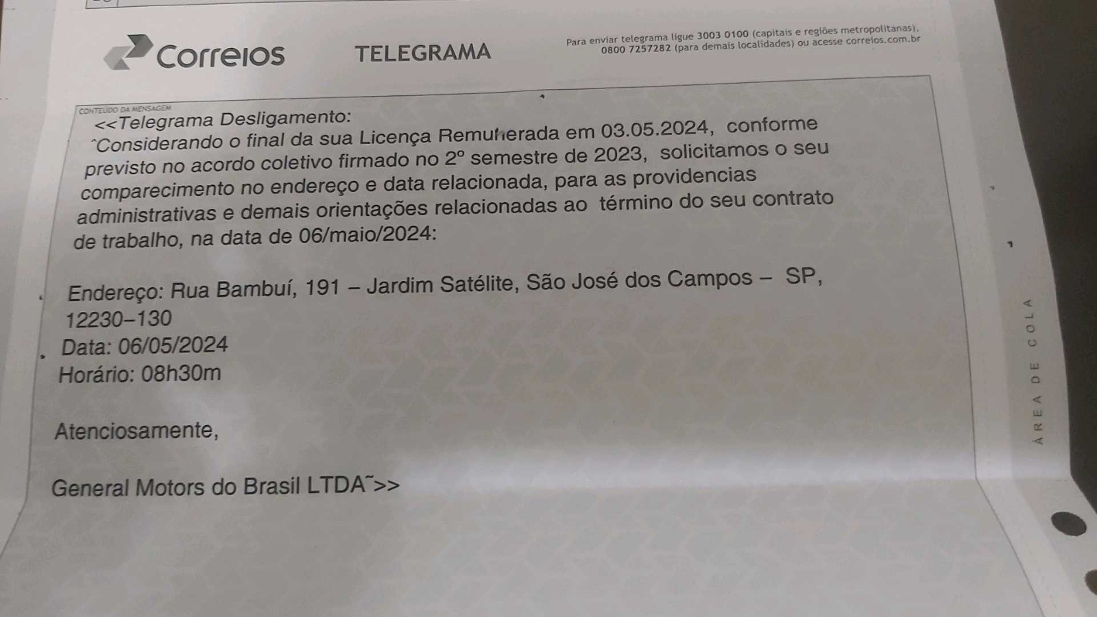 GM demite por telegrama trabalhadores da fábrica de São José dos Campos, no interior de São Paulo