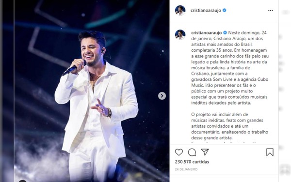 Pai de Cristiano Araújo faz homenagem ao cantor seis anos após morte: 'A  pior dor que um ser humano pode ter' - TV e Lazer - Extra Online