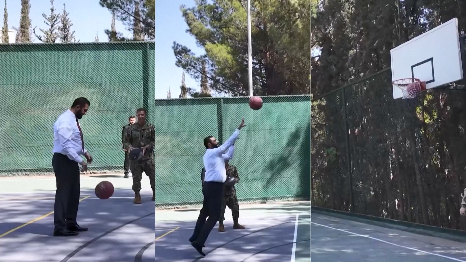 VÍDEO: presidente da Síria joga basquete com tropas dos EUA antes de encontro com Trump