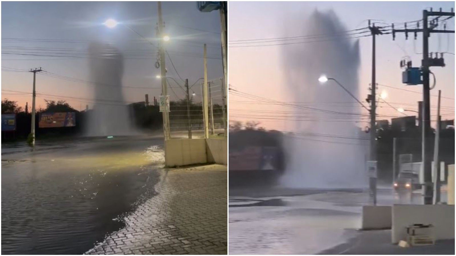 Rompimento de adutora provoca vazamento em avenida e causa falta de água em Fortaleza e Maracanaú