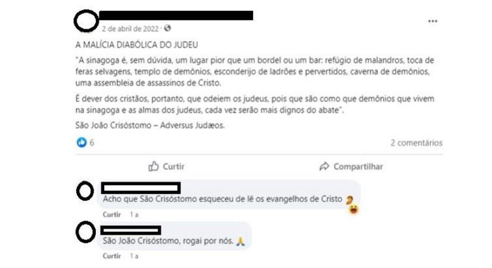 Uma das três publicações analisadas pela Justiça para condenar o professor por crime de racismo — Foto: MPF