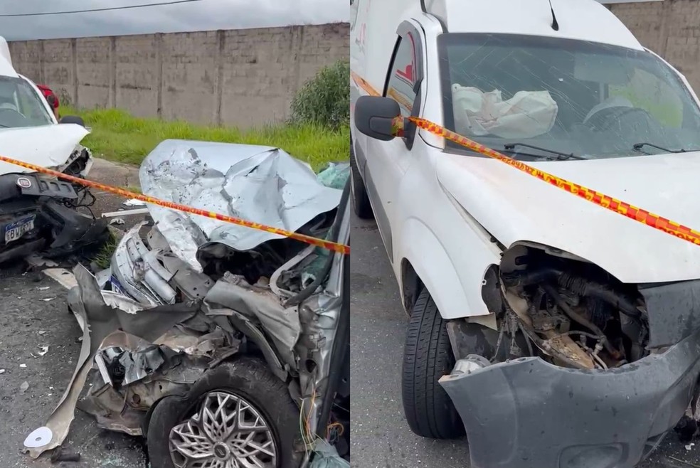 Carros bateram de frente na Rodovia Geraldo Dias (SP-332) em Jundiaí (SP). Duas pessoas ficaram feridas — Foto: Corpo de Bombeiros/Divulgação