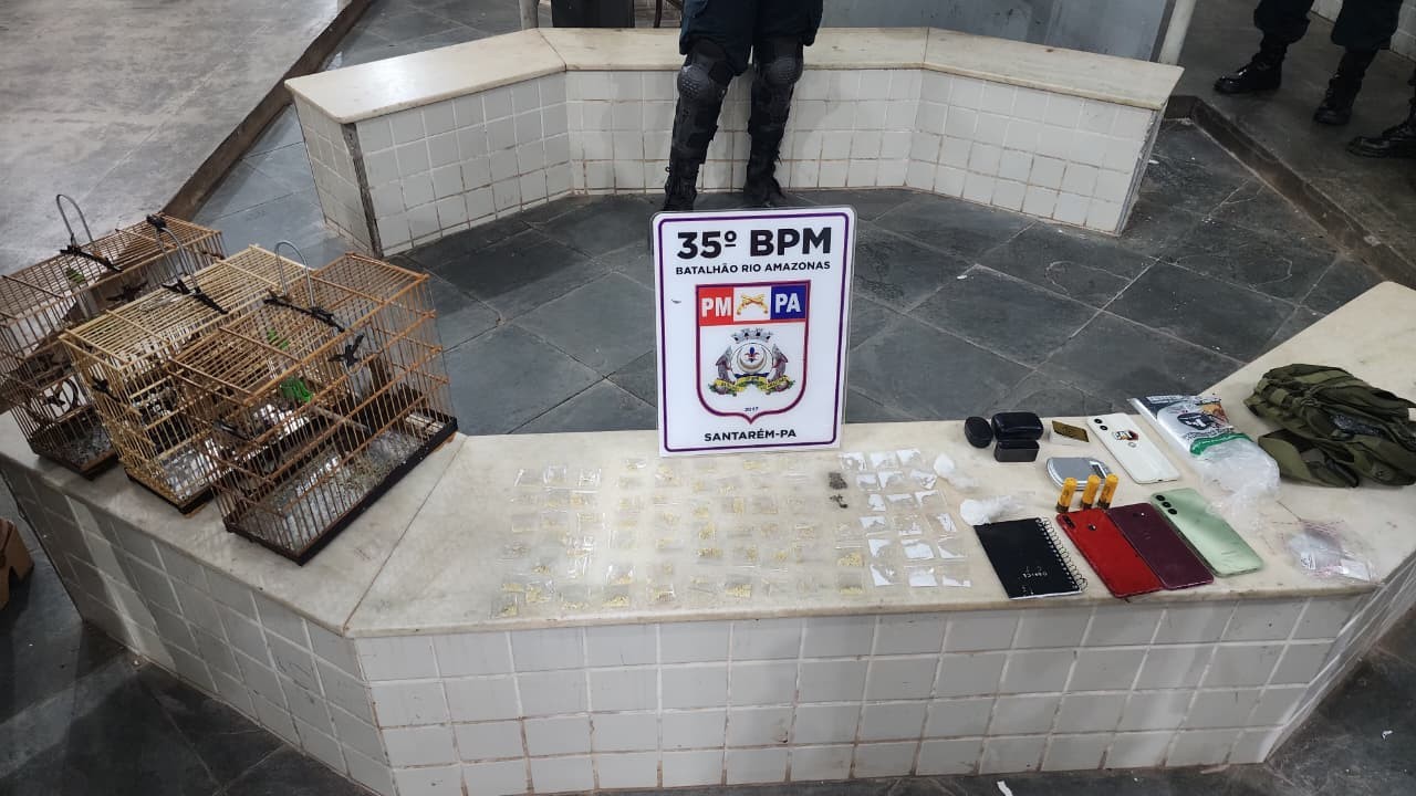 Jovem é preso com drogas, munições, arma e animais silvestres na comunidade Jacamim, em Santarém 