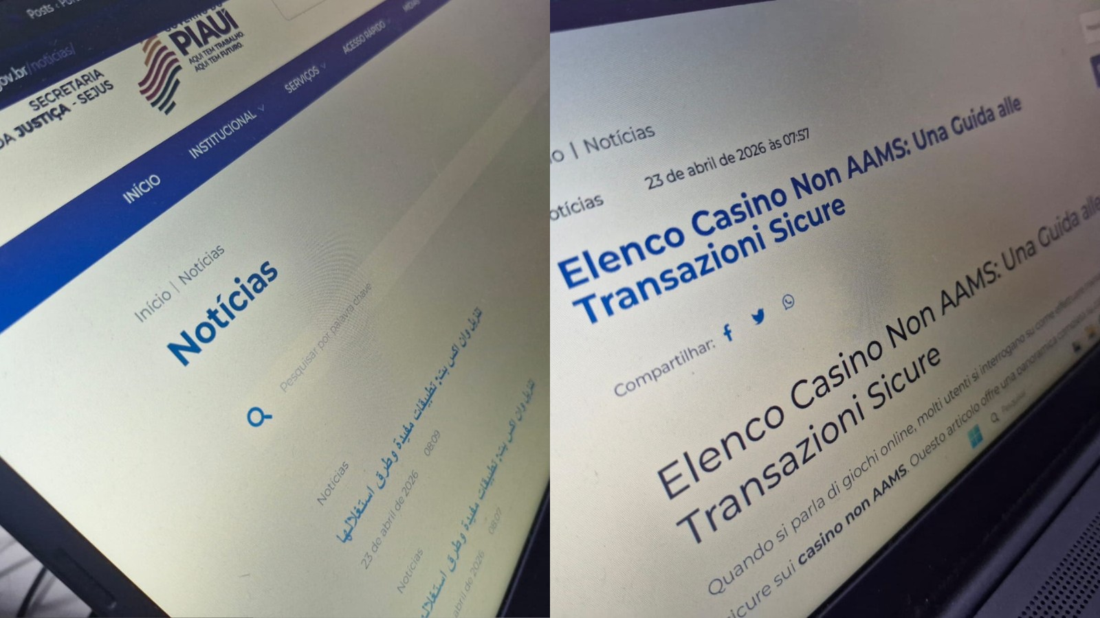 Site da Sejus fica fora do ar após ter conteúdo sobre jogos de azar online publicadas