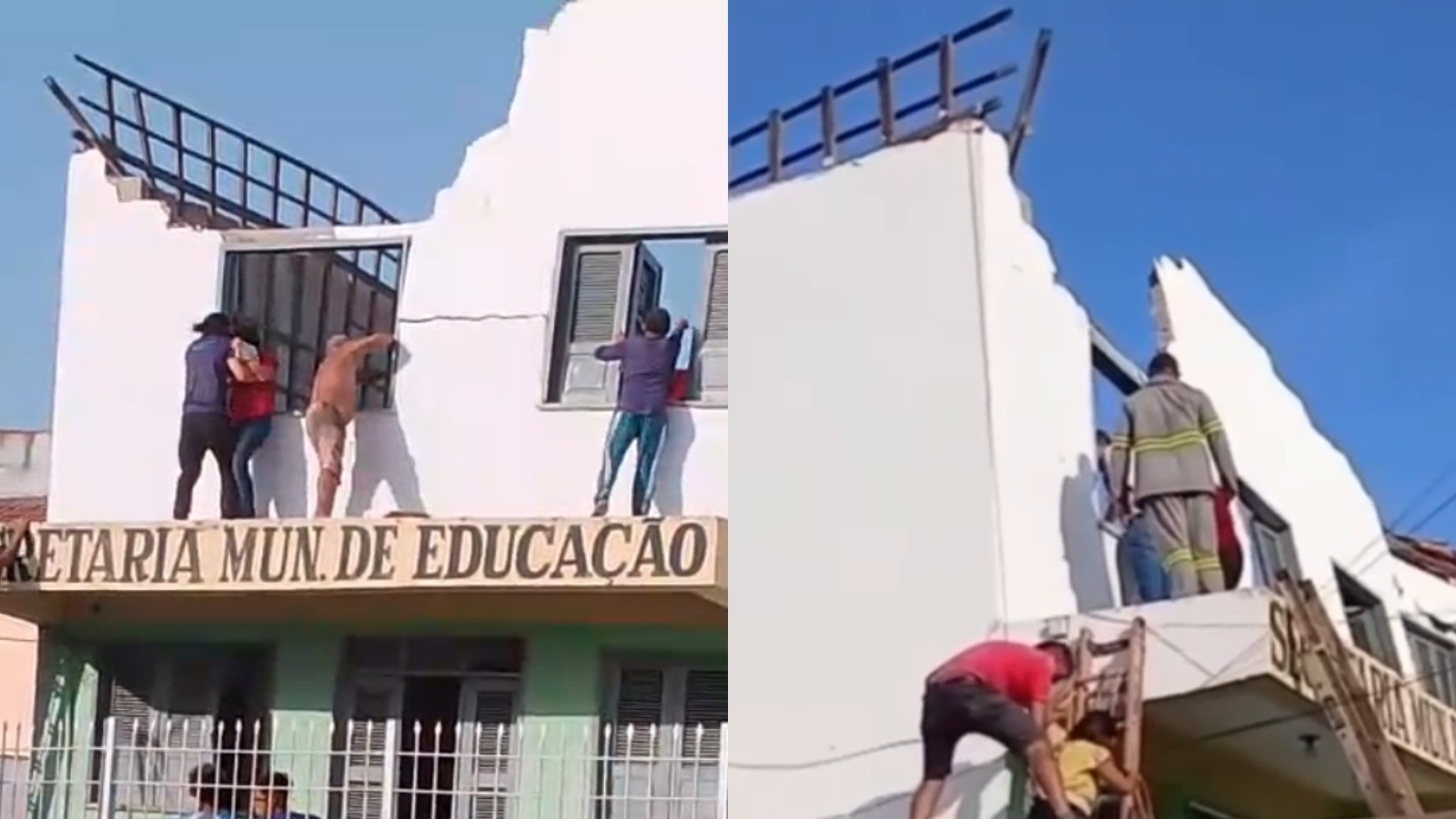 Vídeo: Teto de secretaria de educação desaba e deixa professores feridos em Chaval, no interior do Ceará
