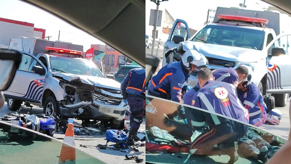 Motociclista morre após bater contra veículo da SAP em avenida de Sorocaba; equipe do SAMU atendeu a ocorrência — Foto: Reprodução