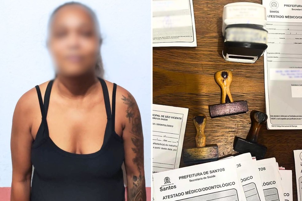 Enfermeira é presa por envolvimento na venda de atestados médicos falsos de prefeituras do litoral de SP — Foto: Polícia Civil/Divulgação