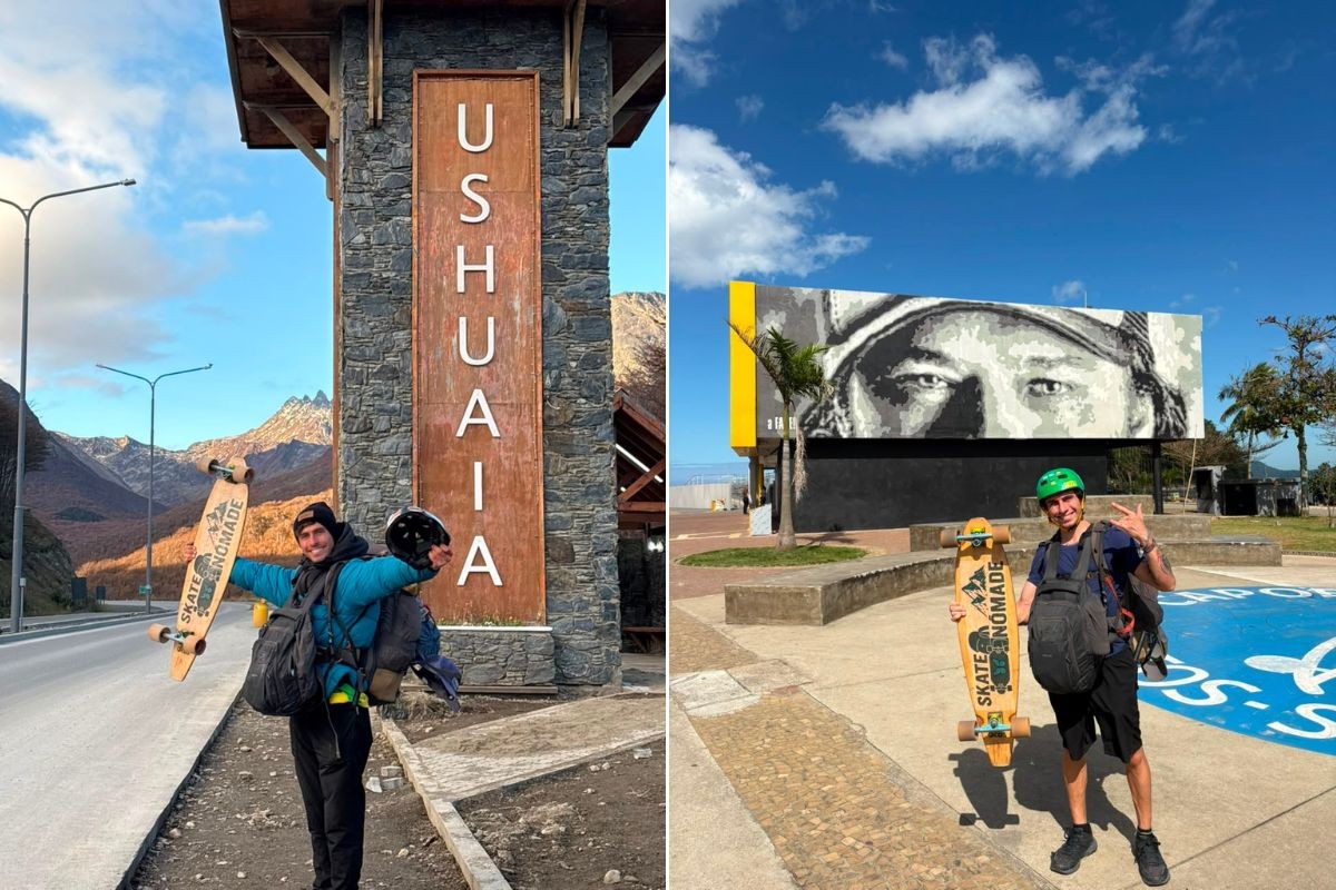 Jovem que viajou de skate do Brasil até o 'fim do mundo' começa nova aventura no litoral de SP; VÍDEO