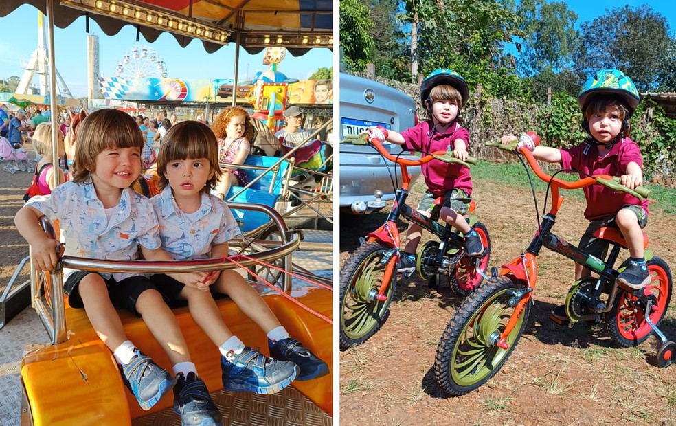 Hoje, com 3 anos, os gêmeos de Macatuba (SP) tem energia de sobra, segundo o pai — Foto: Arquivo Pessoal