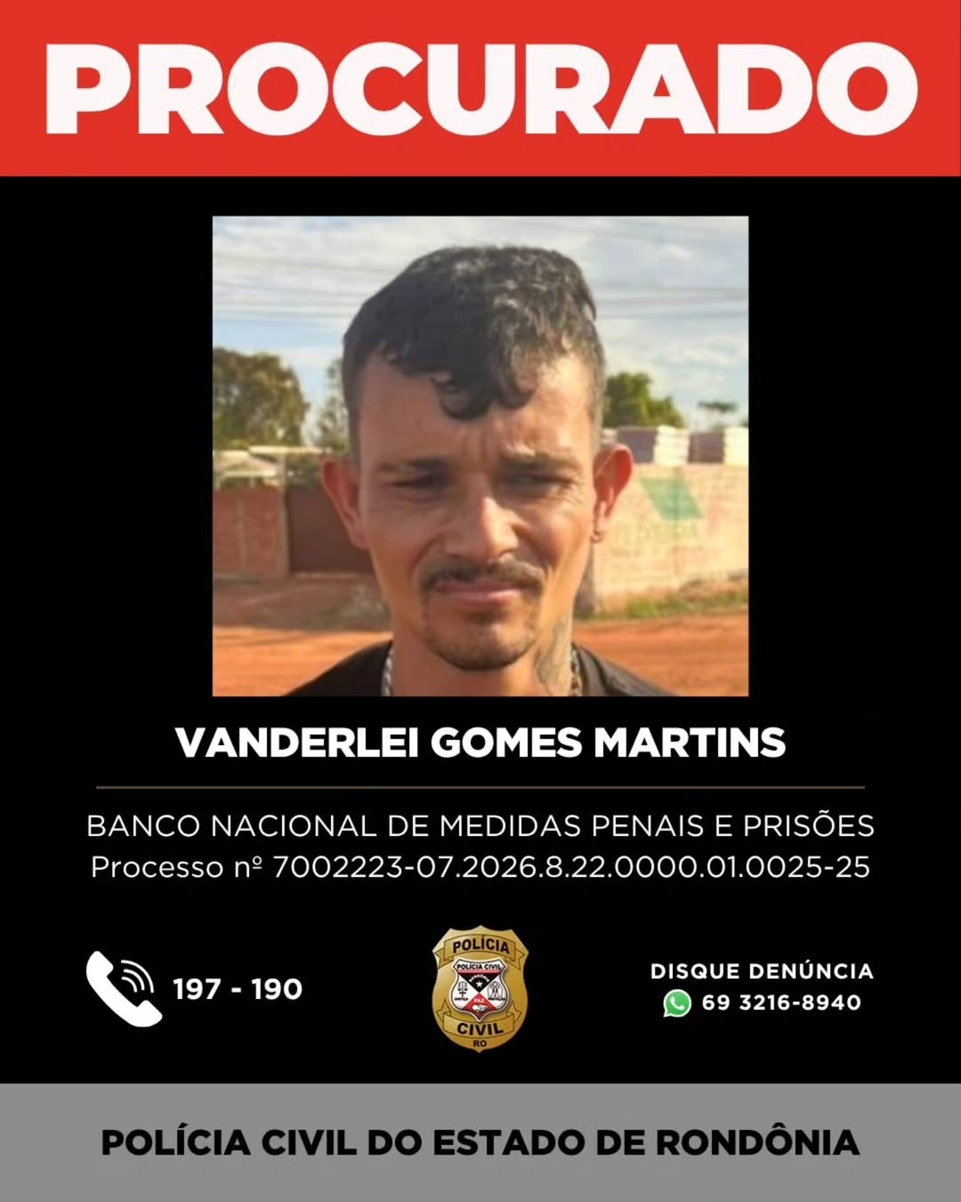 Vanderlei Gomes Martins — Foto: Reprodução/ Polícia Civil de Rondônia