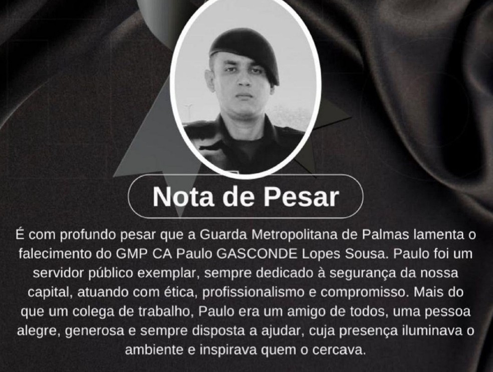 Trecho da nota de pesar da Guarda Metropolitana de Palmas — Foto: Reprodução/Instagram Guarda Metropolitana de Palmas