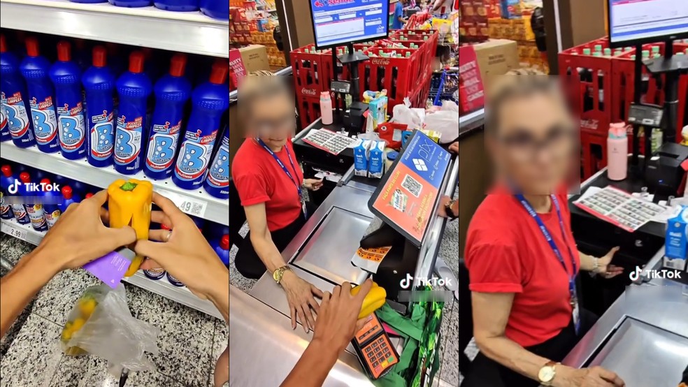 Pegadinha do supermercado usando óculos inteligentes. — Foto: Reprodução/TikTok