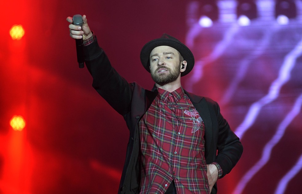 Justin Timberlake canta e dança durante seu show no Palco Mundo, o último do terceiro dia do Rock in Rio 2017 — Foto: Alexandre Durão/G1