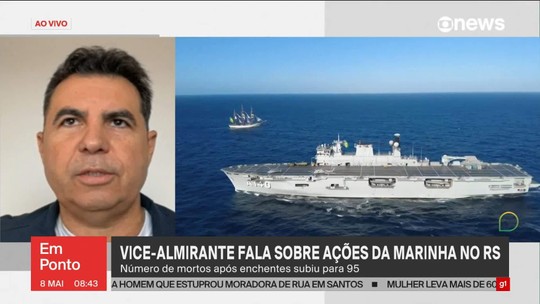 Navio 'Atlântico' será utilizado como polo de abastecimento no Rio Grande do Sul, diz vice-almirante - Programa: GloboNews em Ponto 