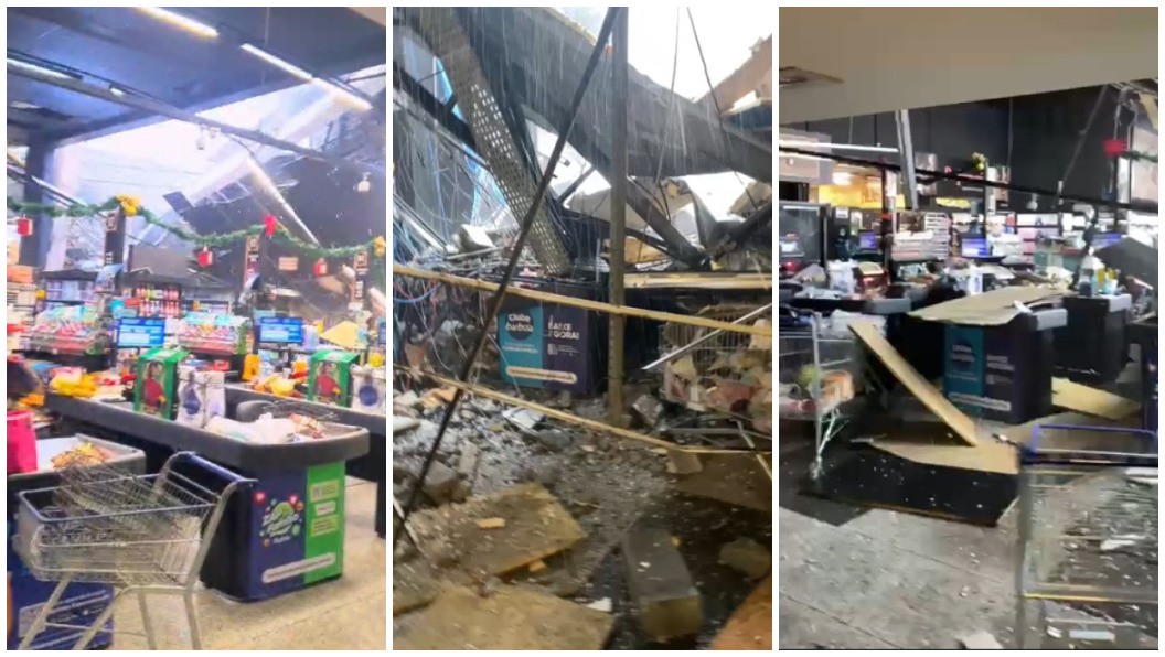 VÍDEO: parte de teto de supermercado desaba durante chuva com granizo em Barueri, Grande SP