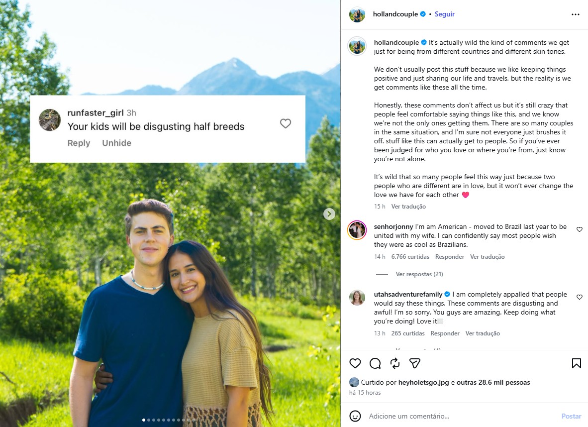 Influenciadora brasileira diz ser alvo de xenofobia ao postar fotos com marido dos EUA: 'Por que não acha uma esposa branca?'