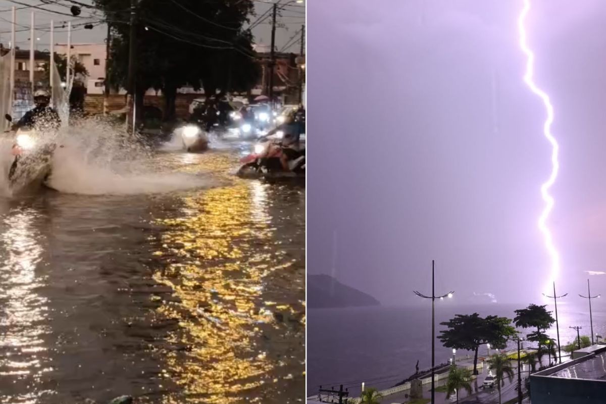 Temporal provoca alagamentos e transtornos na Baixada Santista; VÍDEO