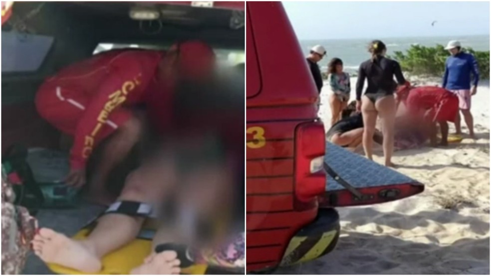 Turista chilena sofre acidente em kitesurf devido aos ventos fortes no litoral cearense — Foto: CBM/Divulgação