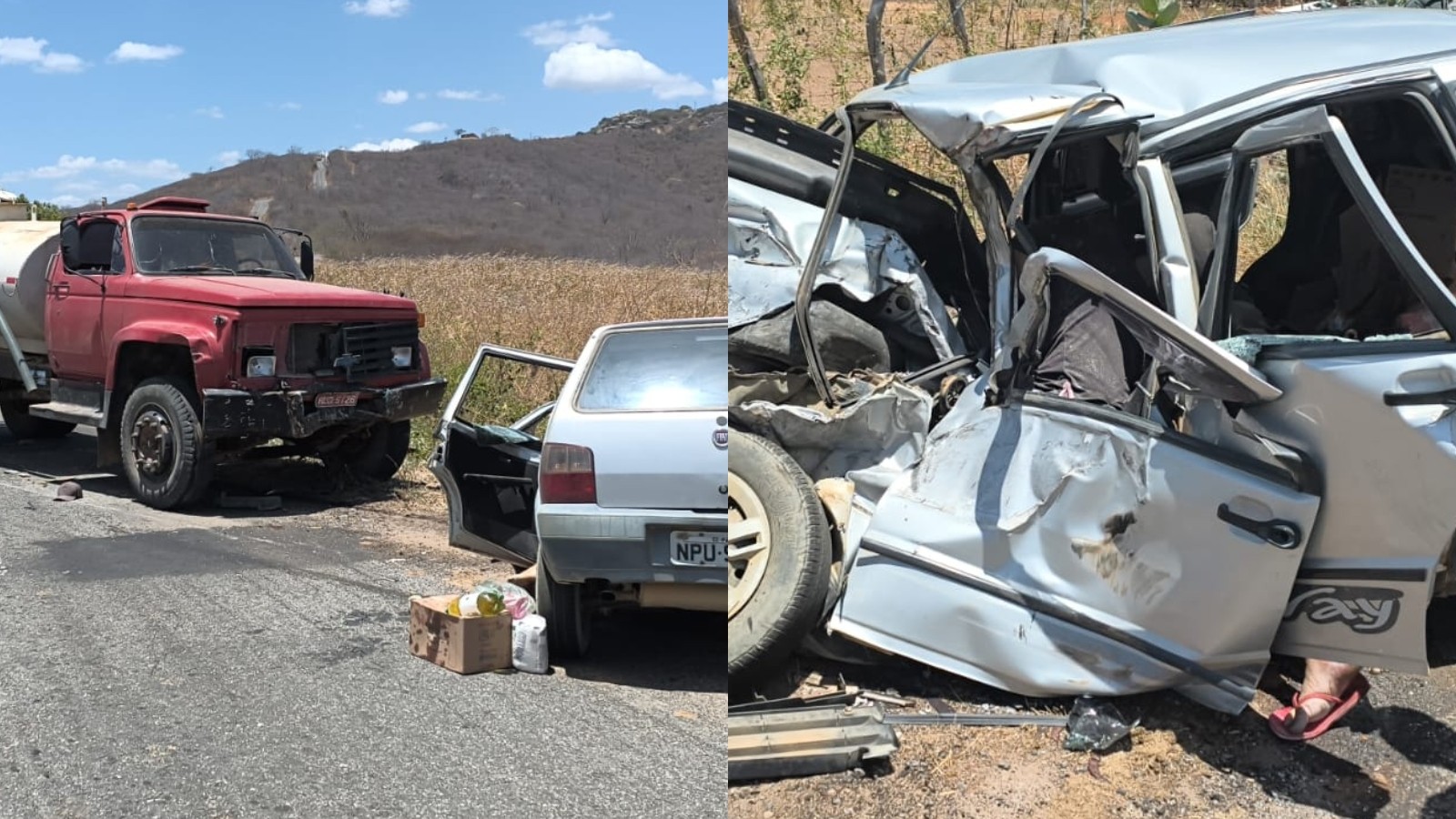 Casal de idosos e genro morrem em acidente entre caminhão-pipa e carro no interior do Ceará