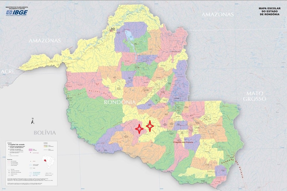Mapa de Rondônia com divisão dos municípios — Foto: Reprodução/IBGE