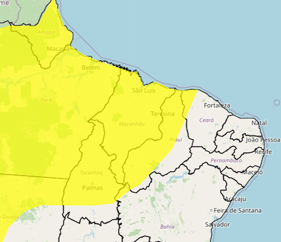 Inmet emite alerta de chuvas intensas para todo o Maranhão — Foto: Instituto Nacional de Meteorologia - Inmet