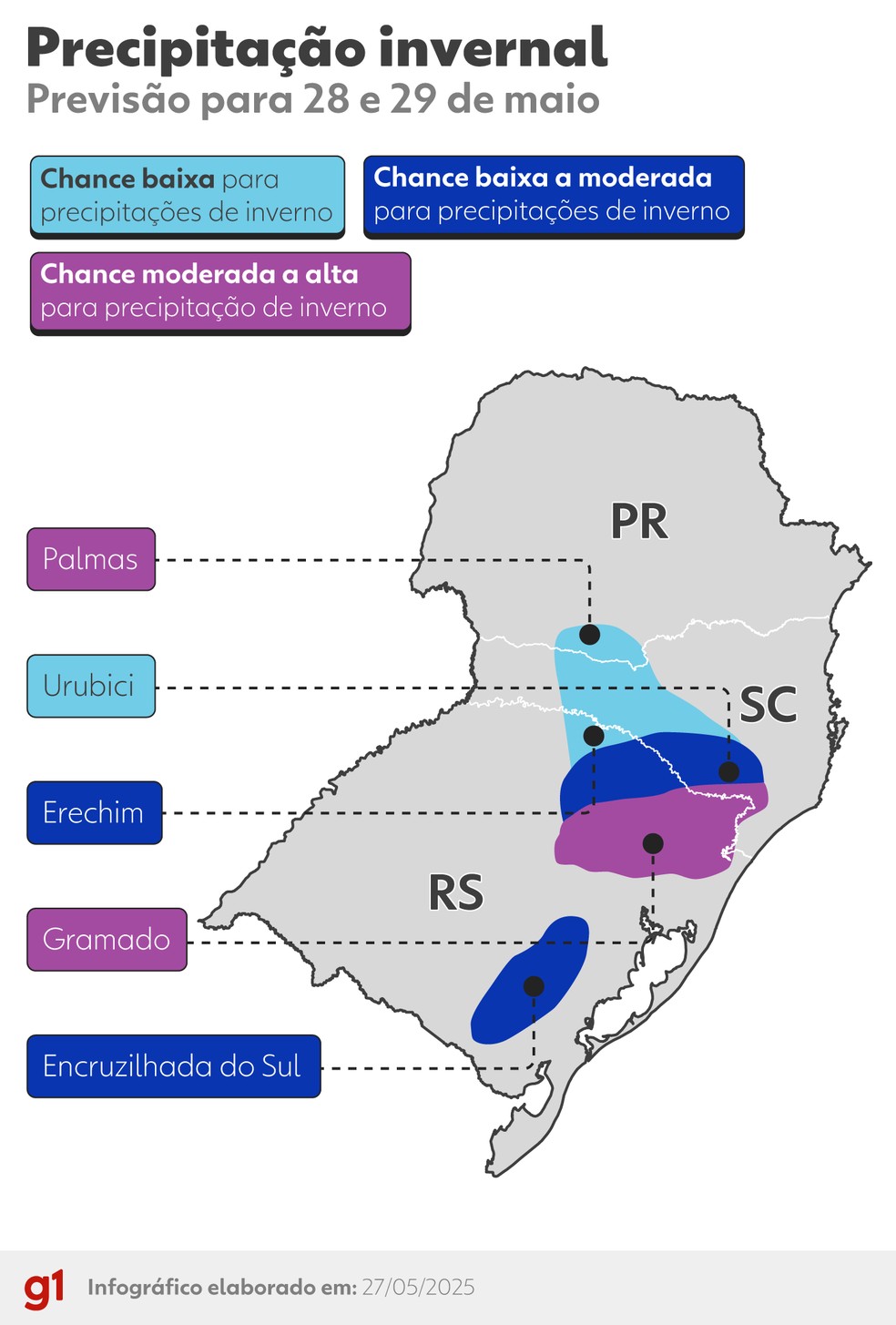 Previsão de precipitações invernais — Foto: Arte/g1