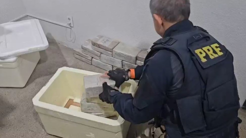 Polícia encontra 46 kg de cocaína escondidos em caixas de açaí no Ceará. — Foto: PRF/ Divulgação