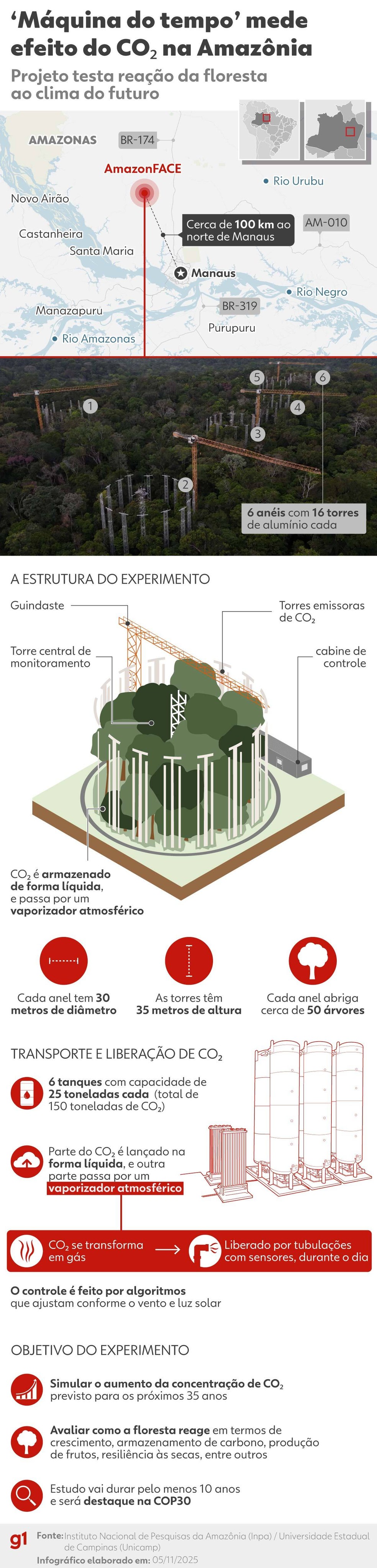 Infográfico: 'Máquina do tempo' mede efeito do CO₂ na Amazônia — Foto: Arte/g1
