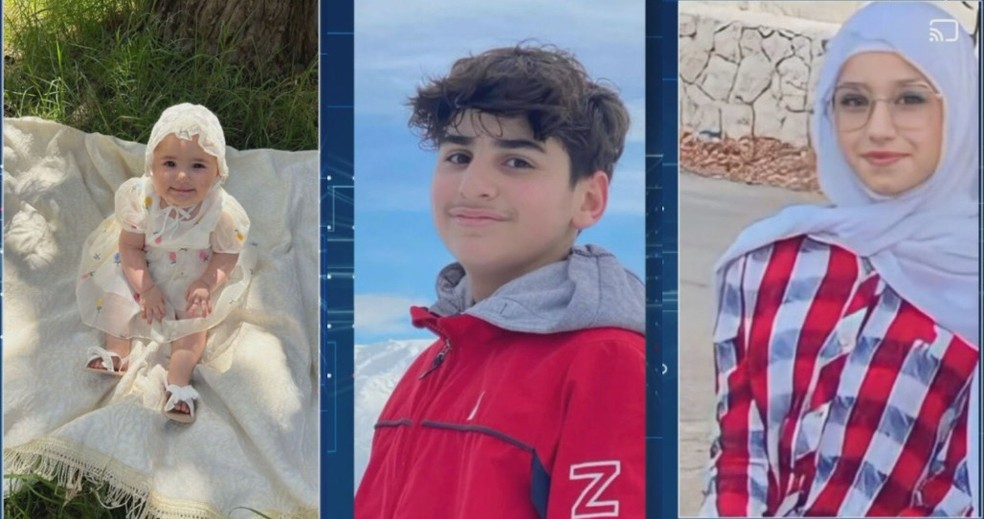 Fátima (1 ano), Ali Kamal Abdallah (15 anos) e Mirna Raef Nasser (16 anos): as três crianças brasileiras que morreram em virtude da guerra no Líbano entre Israel e Hezbollah. — Foto: Reprodução/TV Globo