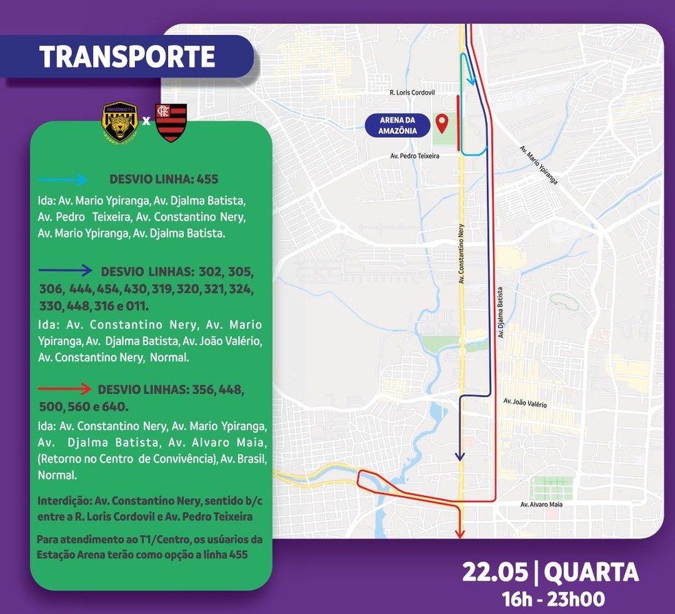 Linhas de ônibus serão alteradas e vias sofrerão intervenções para garantir mais comodidade aos torcedores. — Foto: Reprodução
