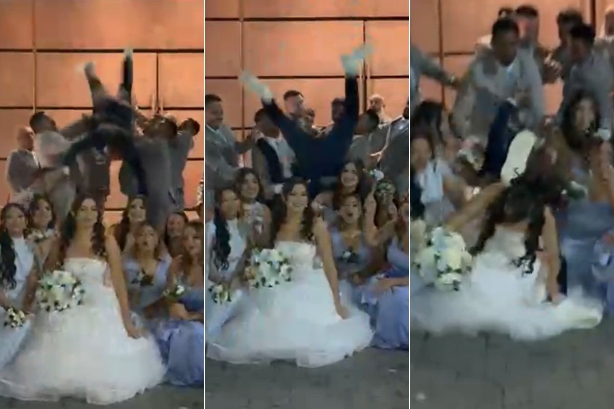 Noivo cai sobre noiva durante gravação de trend de casamento: 'Foi um desespero'; VÍDEO