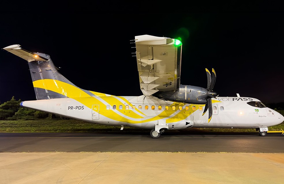 Avião ATR-72 da Voepass, antiga Passaredo Linhas Aéreas, em Ribeirão Preto, SP — Foto: Divulgação