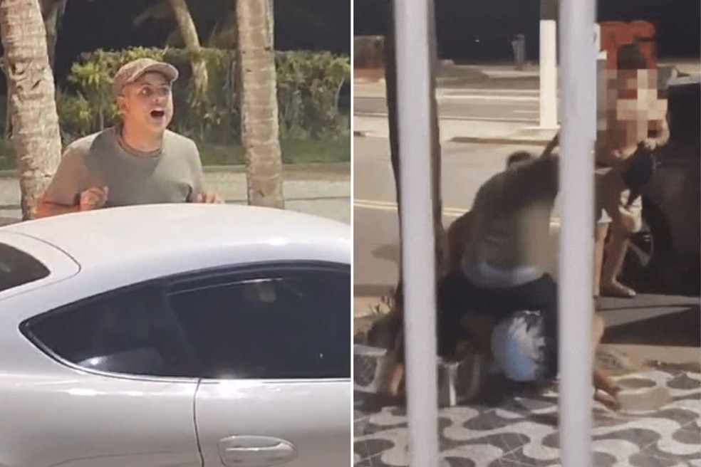 Idoso foi agredido por motorista de carro de luxo ao reclamar do barulho que ele estava fazendo em avenida de Praia Grande (SP) — Foto: Reprodução