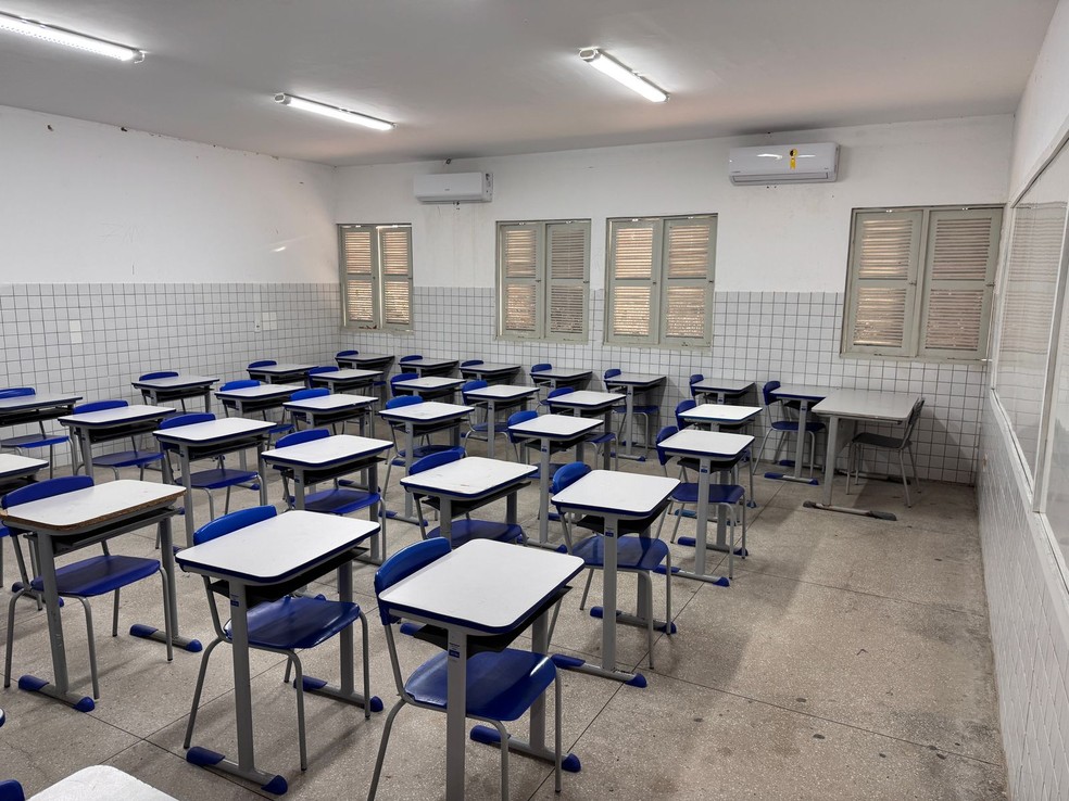 Sala de aula vazia na Escola Estadual Floriano Cavalcanti, em Natal, nesta quarta-feira (26) — Foto: Vinícius Marinho/Inter TV Cabugi